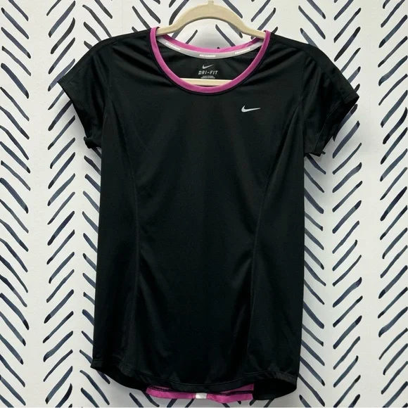 Nike Black and Pink Dri-Fit Running Tee - S - Picture 2 of 3